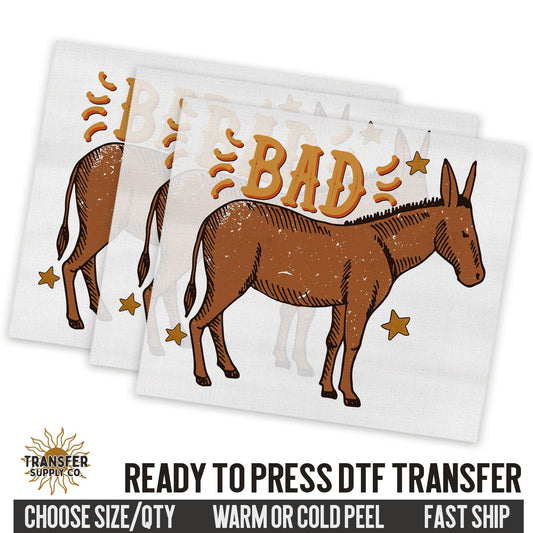 Bad Ass Donkey Western Ready To Press DTF Transfer | Dtf Transfer Prints, Printed Dtf Transfers, Dtf Transfers Ready To Press