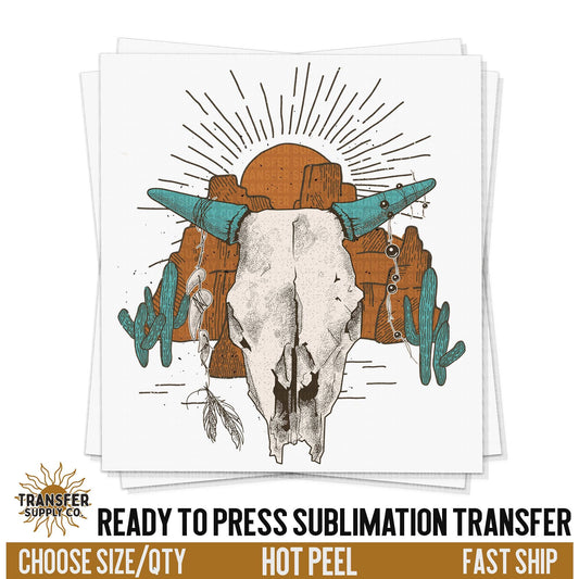 Desert Cow Skull Western, Ready To Press Sublimation Transfers, Ready To Press Transfers,Sublimation Prints, Western Print