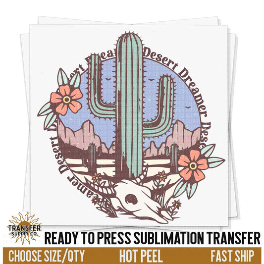 Western Cactus Skull Desert Western Ready To Press Sublimation Transfer | Sublimation Transfer Prints, Printed Sublimation Transfers