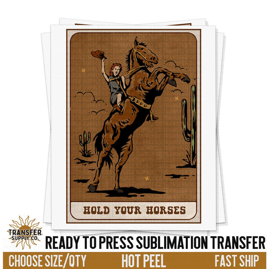 Hold Your Horses Western Vintage Cowgirl Tarot Cards, READY TO PRESS Transfer, Western Sublimation Transfer, Western Sublimation Print