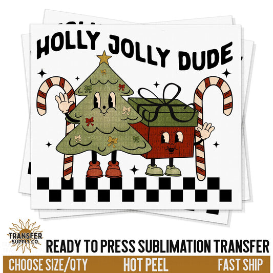 Holly Jolly Dude, Retro Christmas Trees Sublimation Print, Retro Ready To Press Sublimation Transfers, RTP Transfers, Sublimation Prints