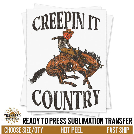 Creepin It Country Vintage Western Halloween, Halloween Cowboy, Ready To Press Sublimations, Ready To Press Transfers, Sublimation Prints,