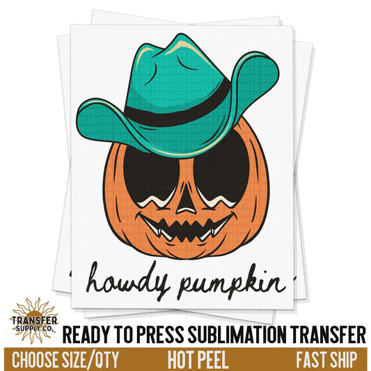 Howdy Pumpkin, Cowboy Pumpkin, Western Halloween, Ready To Press Sublimations, Ready To Press Transfers, Sublimation Prints,