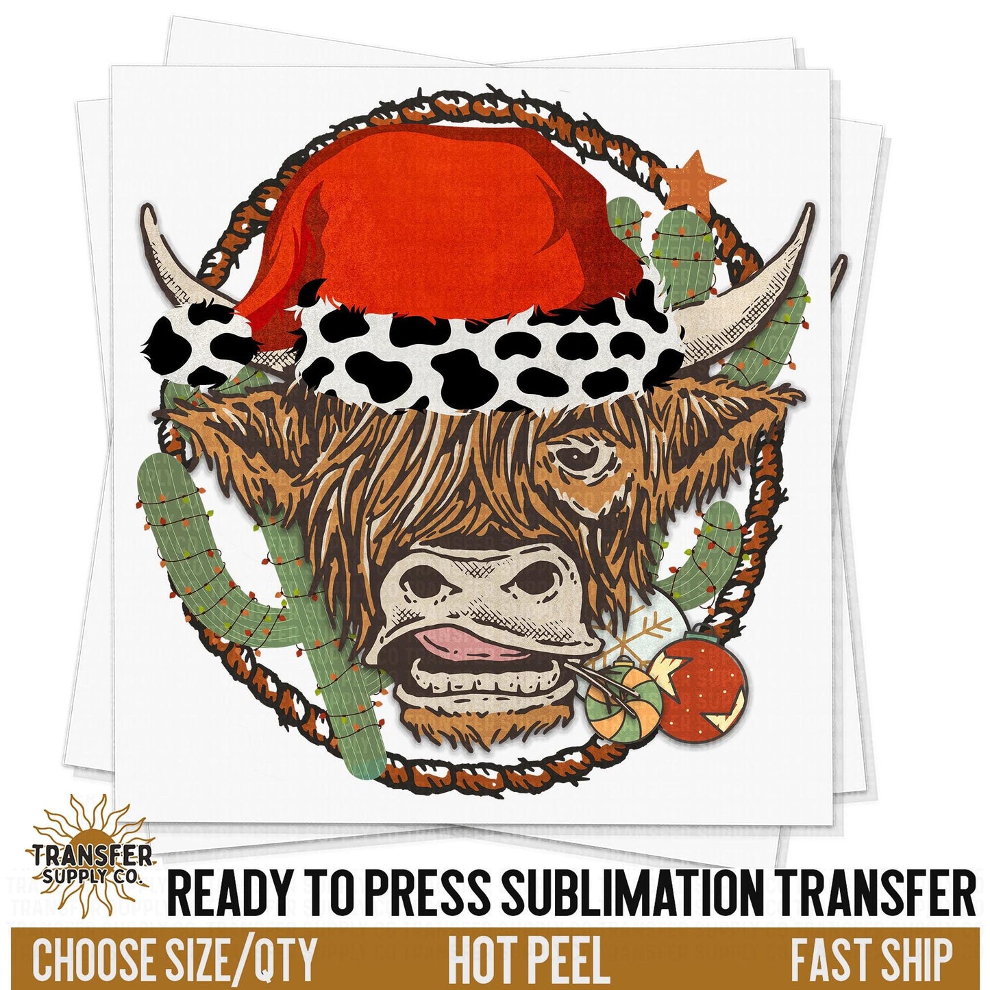 Highland Cattle Christmas, Ready To Press Sublimation Transfers, Ready To Press Transfers,Sublimation Prints, Sublimation Transfers