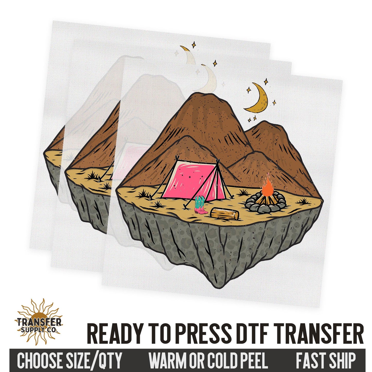 Camping Pink Tent Desert Dtf Sheet, Western Ready To Press DTF Transfer, Ready To Press DTF Film Transfer, Western DTF Transfer