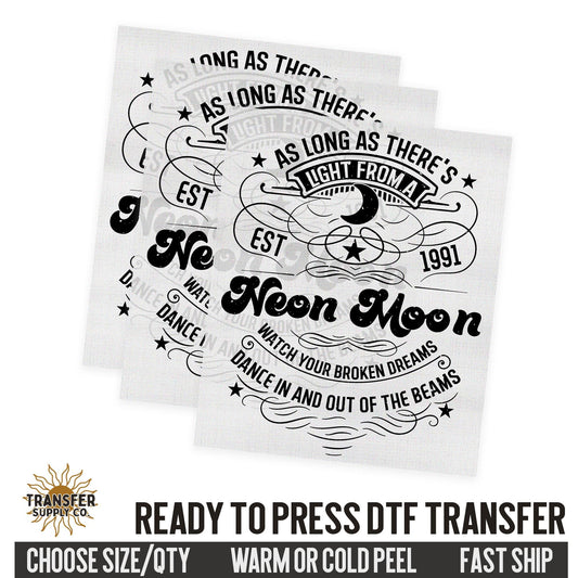 Neon Moon Label Style, 90s Country Music Western Ready To Press DTF Transfer | Dtf Transfer Prints, Printed Dtf Transfers