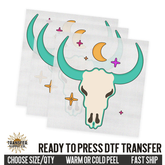 Western Cow Skull, Western Dtf Sheet, Western Ready To Press DTF Transfer, Ready To Press DTF Film Transfer, Western DTF Transfer