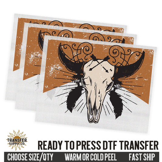 Cow Skull, Western Dtf Sheet, Western Ready To Press DTF Transfer, Ready To Press DTF Film Transfer, Western DTF Transfer