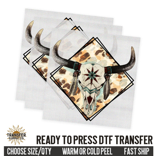 Cow Skull Western, Western Dtf Sheet, Western Ready To Press DTF Transfer, Ready To Press DTF Film Transfer, Western DTF Transfer