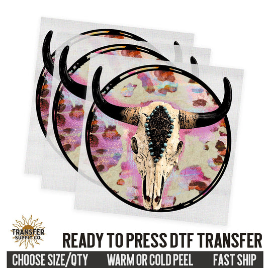 Cow Skull Western, Western Dtf Sheet, Western Ready To Press DTF Transfer, Ready To Press DTF Film Transfer, Western DTF Transfer