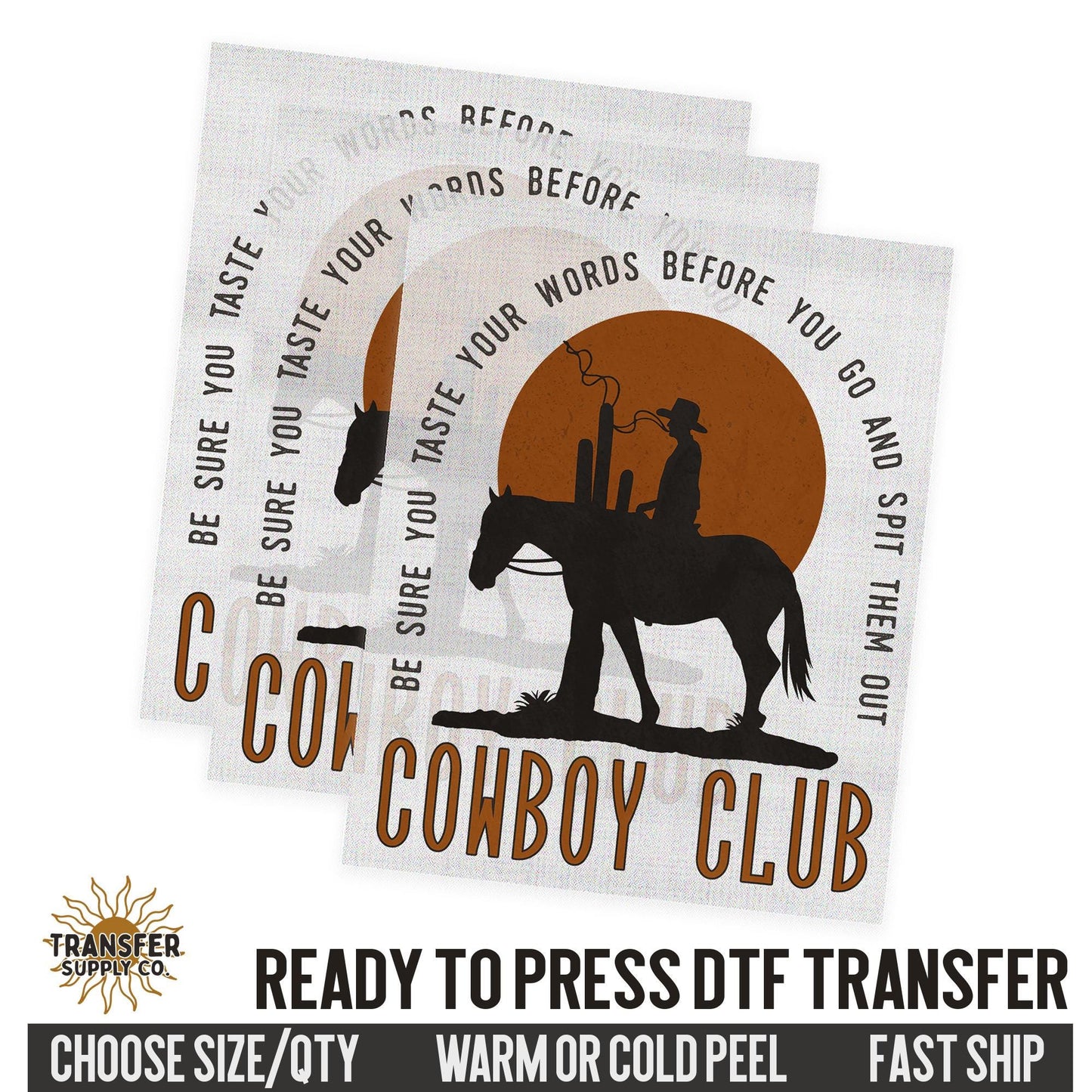 Cowboy Club, Rodeo Cowboy, Western Ready To Press DTF Transfer, Dtf Transfer Prints, Printed Dtf Transfer, Dtf Film Transfer