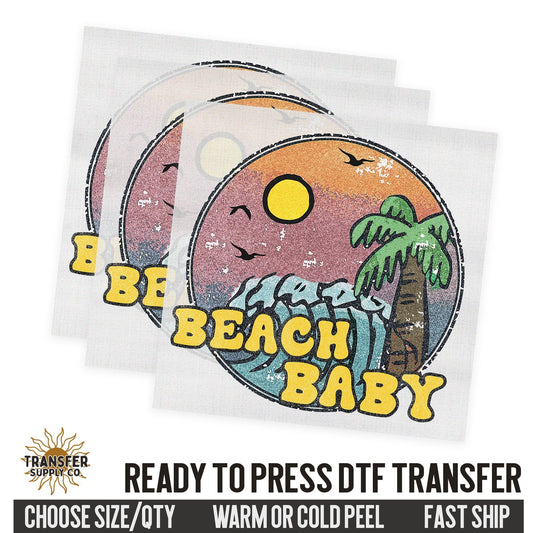 Beach Baby, Retro Ready To Press DTF Transfer, Dtf Transfer Print, Printed Dtf Transfer, Transfer Ready To Press