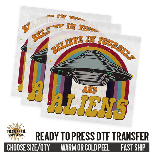 Believe In Aliens UFO, Retro Ready To Press DTF Transfer, Dtf Transfer Print, Printed Dtf Transfer, Transfer Ready To Press