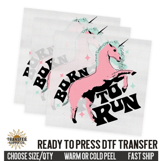 Born To Run Unicorn, Retro Ready To Press DTF Transfer, Dtf Transfer Print, Printed Dtf Transfer, Transfer Ready To Press