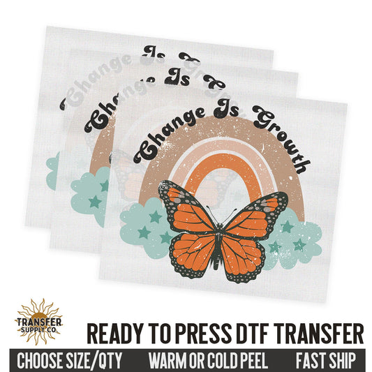 Change Is Growth Butterfly, Retro Ready To Press DTF Transfer, Dtf Transfer Print, Printed Dtf Transfer, Transfer Ready To Press