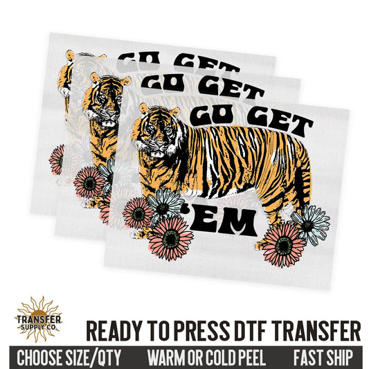 Go Get Em Tiger, Retro Ready To Press DTF Transfer, Dtf Transfer Print, Printed Dtf Transfer, Transfer Ready To Press