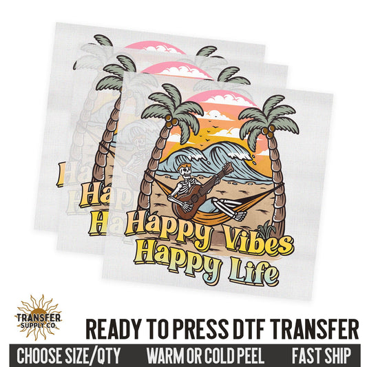 Happy Vibes Happy Life, Retro Ready To Press DTF Transfer, Dtf Transfer Print, Printed Dtf Transfer, Transfer Ready To Press