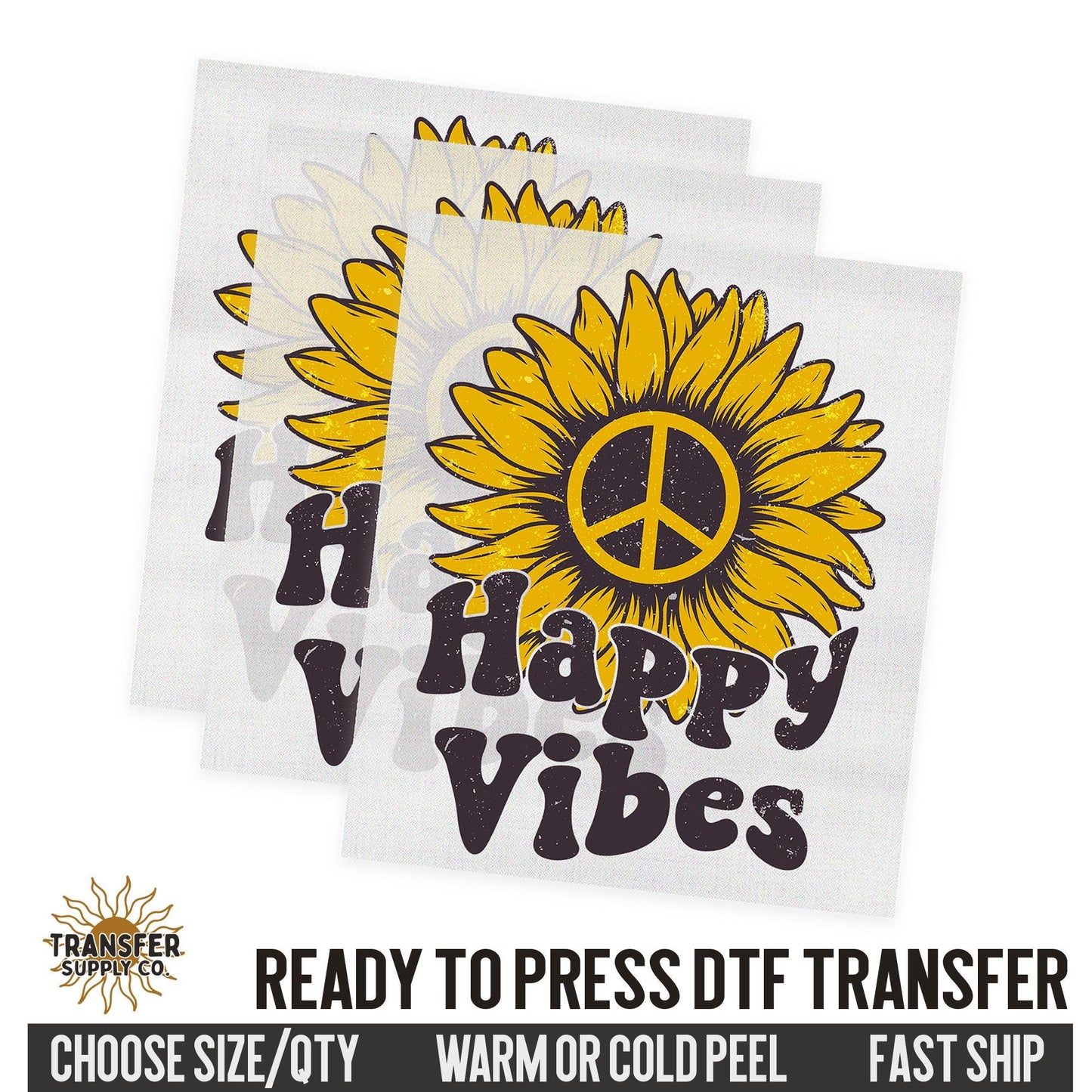 Happy Vibes Sunflower, Retro Ready To Press DTF Transfer, Dtf Transfer Print, Printed Dtf Transfer, Transfer Ready To Press