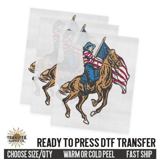 Cowboy Bronco Horse Flag, 4th of July Western, Ready To Press DTF Transfers, Ready To Press DTF Film Transfers, Western DTF Transfers