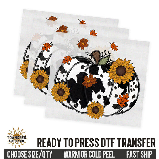 Cow Print Fall Pumpkin Sunflowers, Ready To Press DTF Transfers, Ready To Press DTF Film Transfer, DTF Transfer