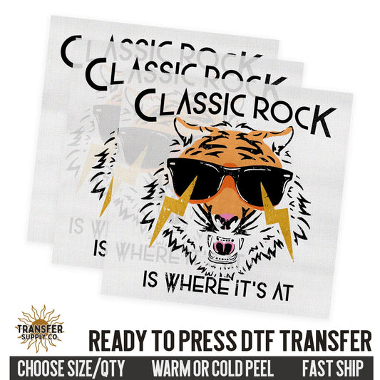 Classic Rock Tiger, Retro Ready To Press DTF Transfer, Dtf Transfer Print, Printed Dtf Transfer, Transfer Ready To Press