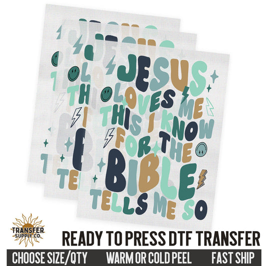 Jesus Loves Me, Religious Ready To Press DTF Transfers, Ready To Press DTF Film Transfer, DTF Transfer