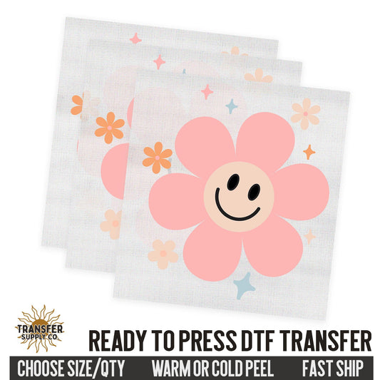 Pink Flower, Retro Ready To Press DTF Transfer, Dtf Transfer Print, Printed Dtf Transfer, Transfer Ready To Press