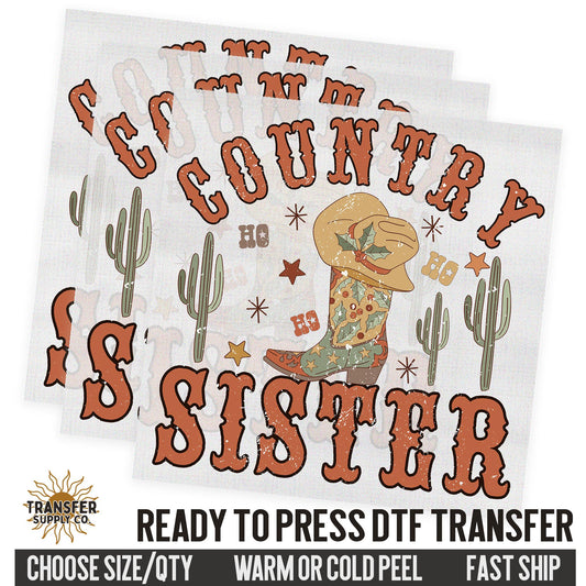 Country Sister, Sibling Christmas Dtf,  Western Christmas Ready To Press DTF Transfers, Ready To Press DTF Film Transfer, DTF Transfer