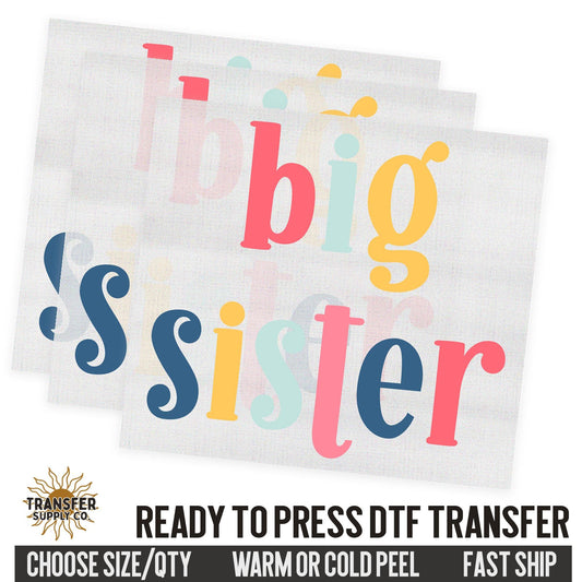 Big Sister Sibling, Family Ready To Press DTF Transfer, Dtf Transfer Print, Printed Dtf Transfer, Transfer Ready To Press