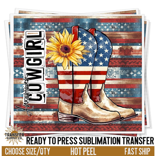 Patriotic Cowgirl Sublimation Transfer | Sublimation Tumbler Wrap, Sublimation Tumbler Transfers, Ready to Press Sublimation Transfer