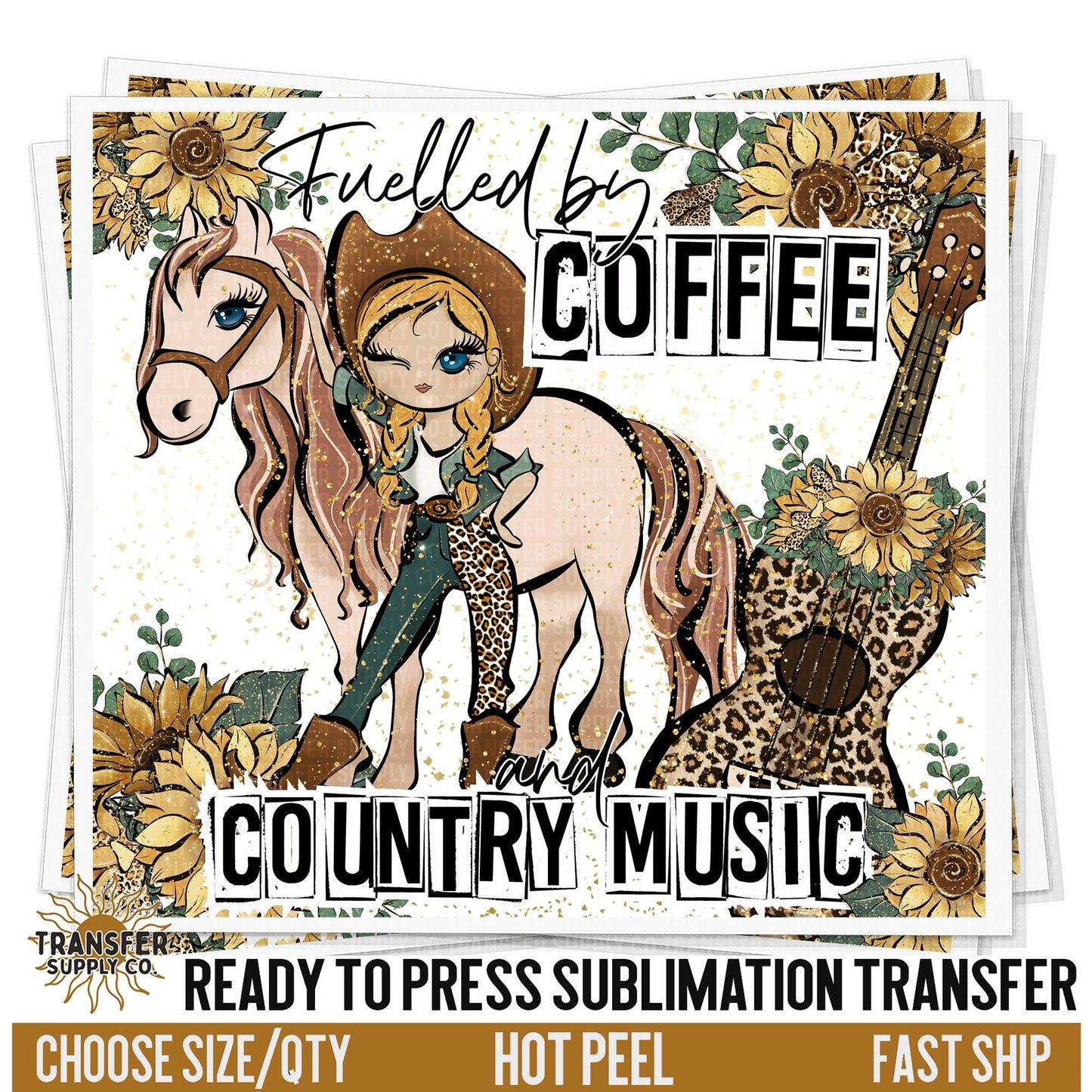 Fueled Coffee Country Music Sublimation Transfer | Sublimation Tumbler Wrap, Sublimation Tumbler Transfers, Ready to Press Sublimation