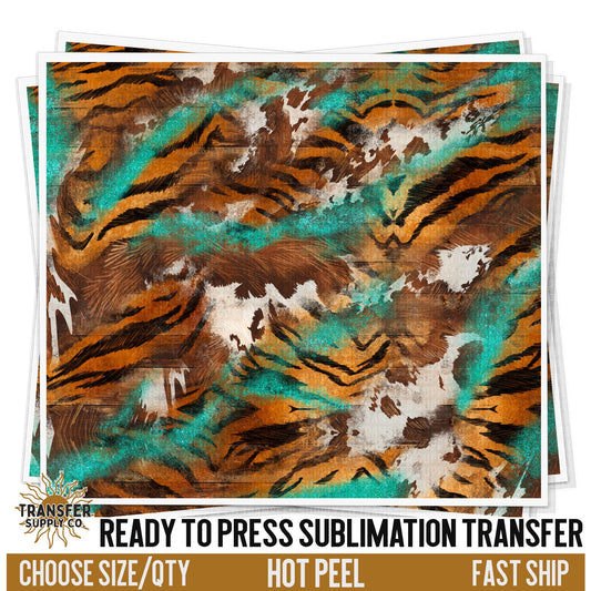 Western Animal Print Teal Sublimation Transfer, Sublimation Tumbler, Sublimation Tumbler Transfer, Ready to Press Sublimation Transfer