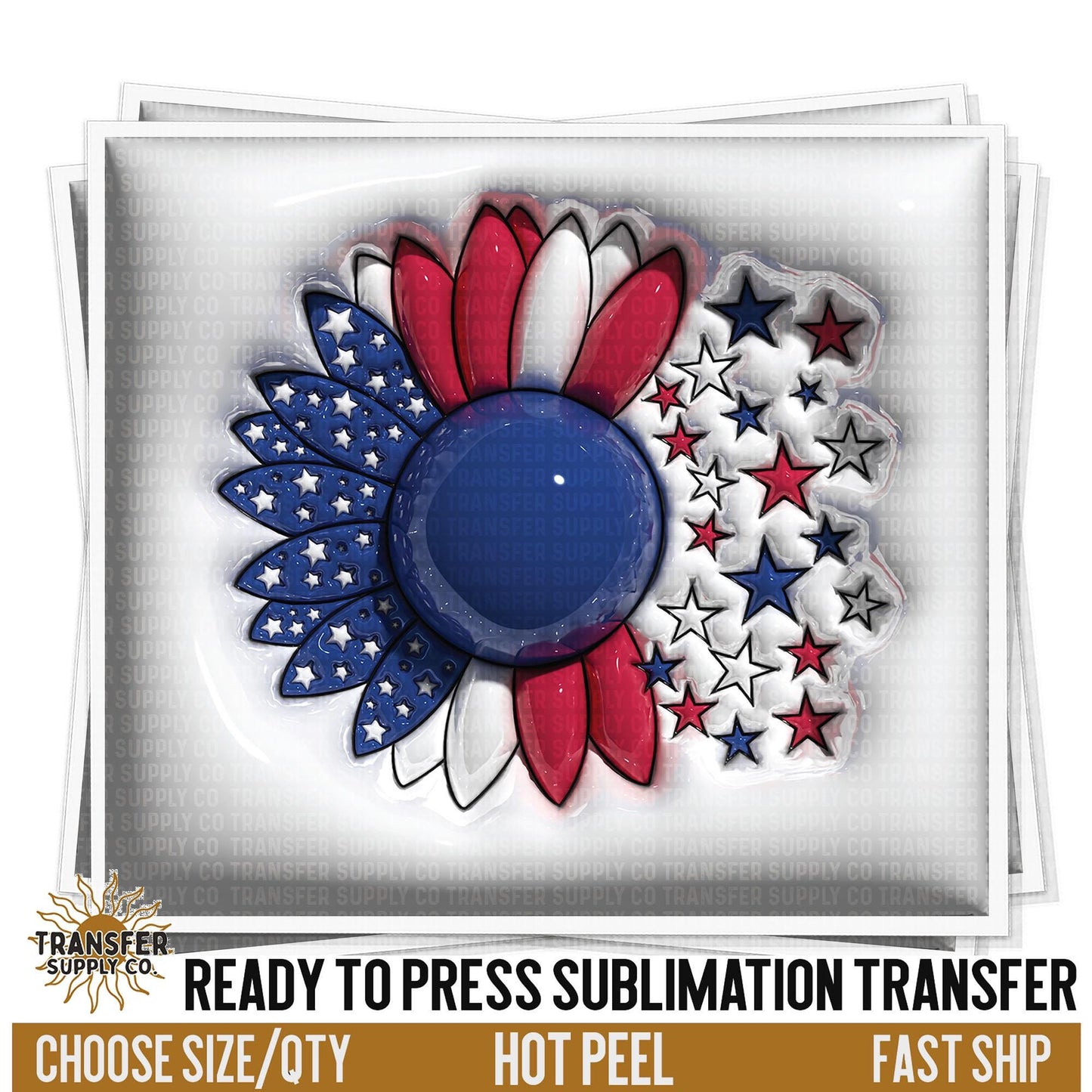 Patriotic Sunflower 3D Sublimation Transfer | Sublimation Tumbler Wraps, Sublimation Tumbler Transfers, Ready to Press Sublimation Transfer