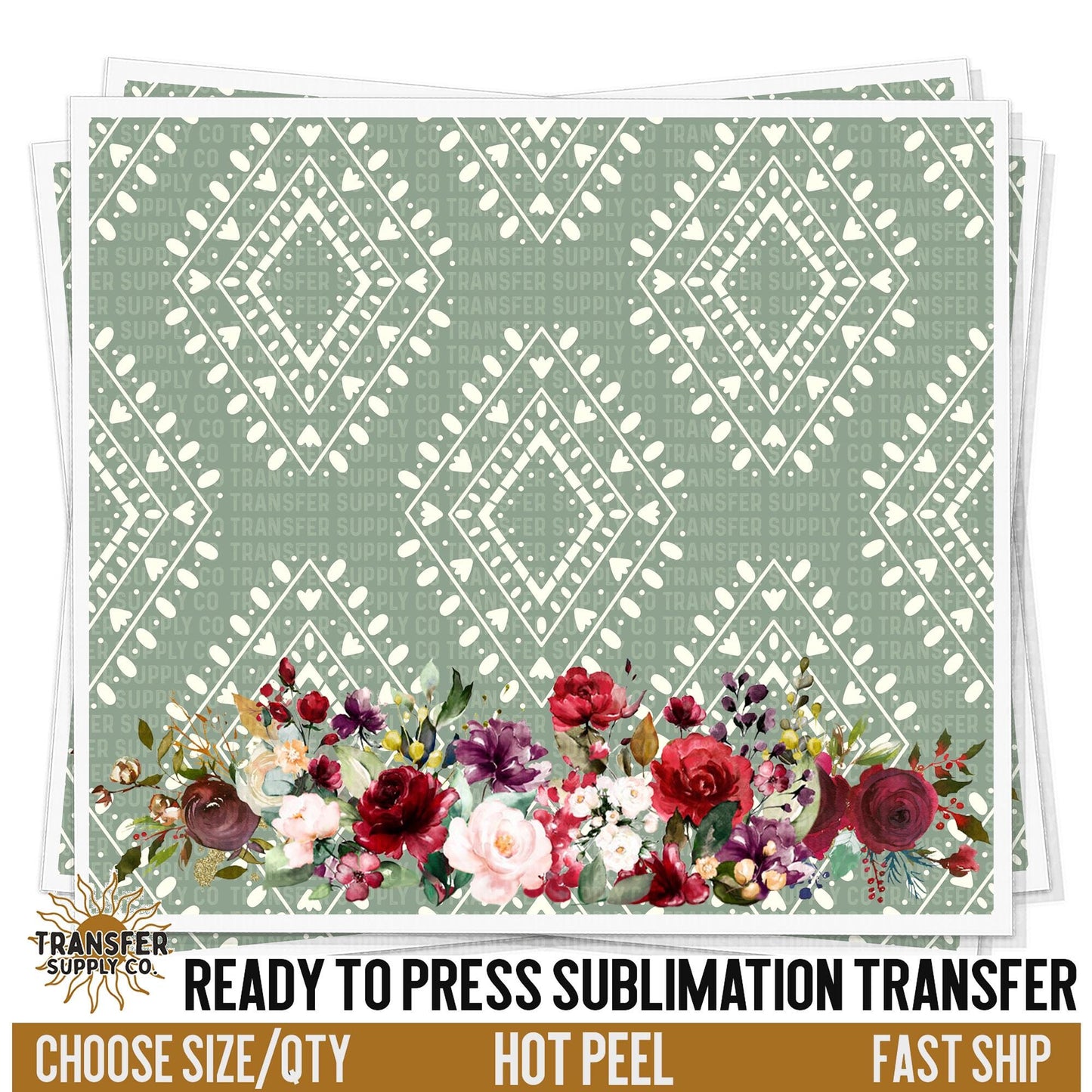 Damask Roses Sublimation Transfer | Sublimation Tumbler Wrap, Sublimation Tumbler Transfers, Ready to Press Sublimation Transfer