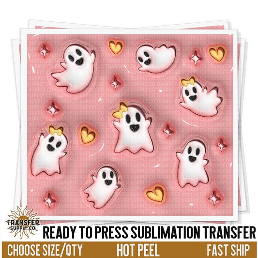 Cute Pink Ghost Tumbler Sheet | Sublimation Tumbler Wraps, Sublimation Tumbler Transfers, Ready to Press Sublimation Transfers