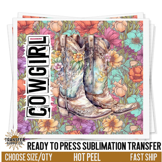 Cowgirl Boots Sublimation Transfer | Sublimation Tumbler Wrap, Sublimation Tumbler Transfers, Ready to Press Sublimation Transfer