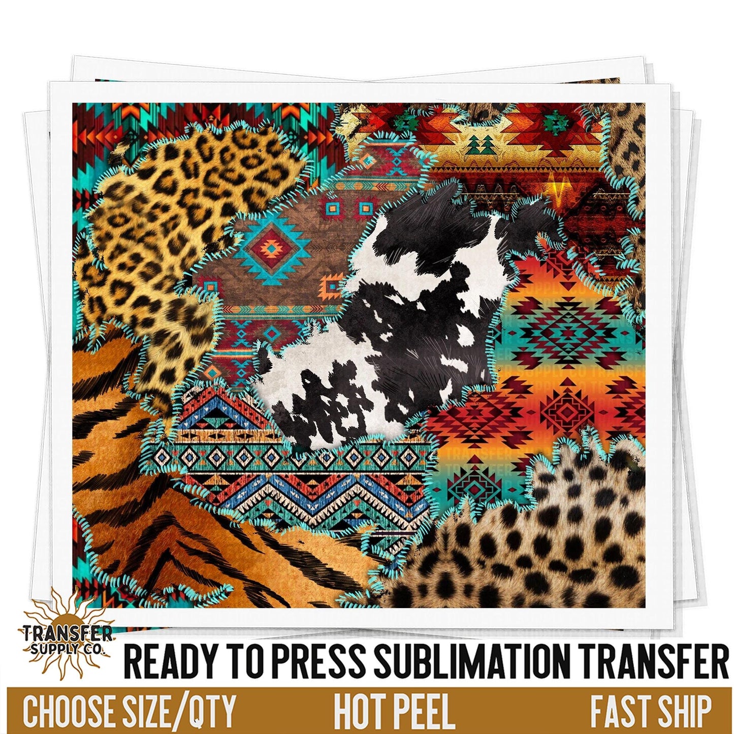 Western Leopard Print Sublimation Transfer | Sublimation Tumbler Wraps, Sublimation Tumbler Transfers, Ready to Press Sublimation Transfers