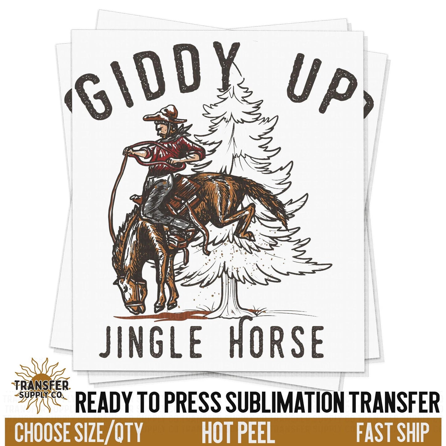 Giddy Up Jingle Horse Cowboy Vintage Wild West Western, Ready To Press Sublimation Transfers, Ready To Press Transfers, Sublimation Print