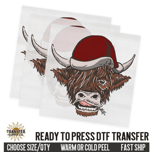 Western Highland Cow Santa Hat, Western Christmas, Ready To Press DTF Transfers, Ready To Press DTF Film Transfers, Western DTF Transfers