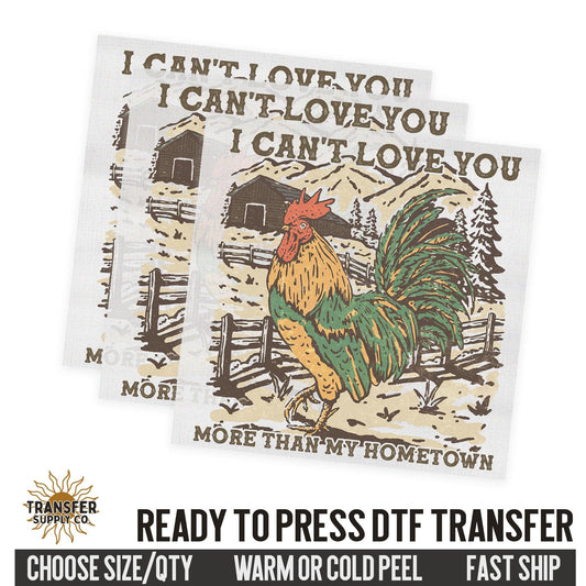 Can't Love You My Hometown, Country Music Western Ready To Press DTF Transfer | Dtf Transfer Prints, Printed Dtf Transfers