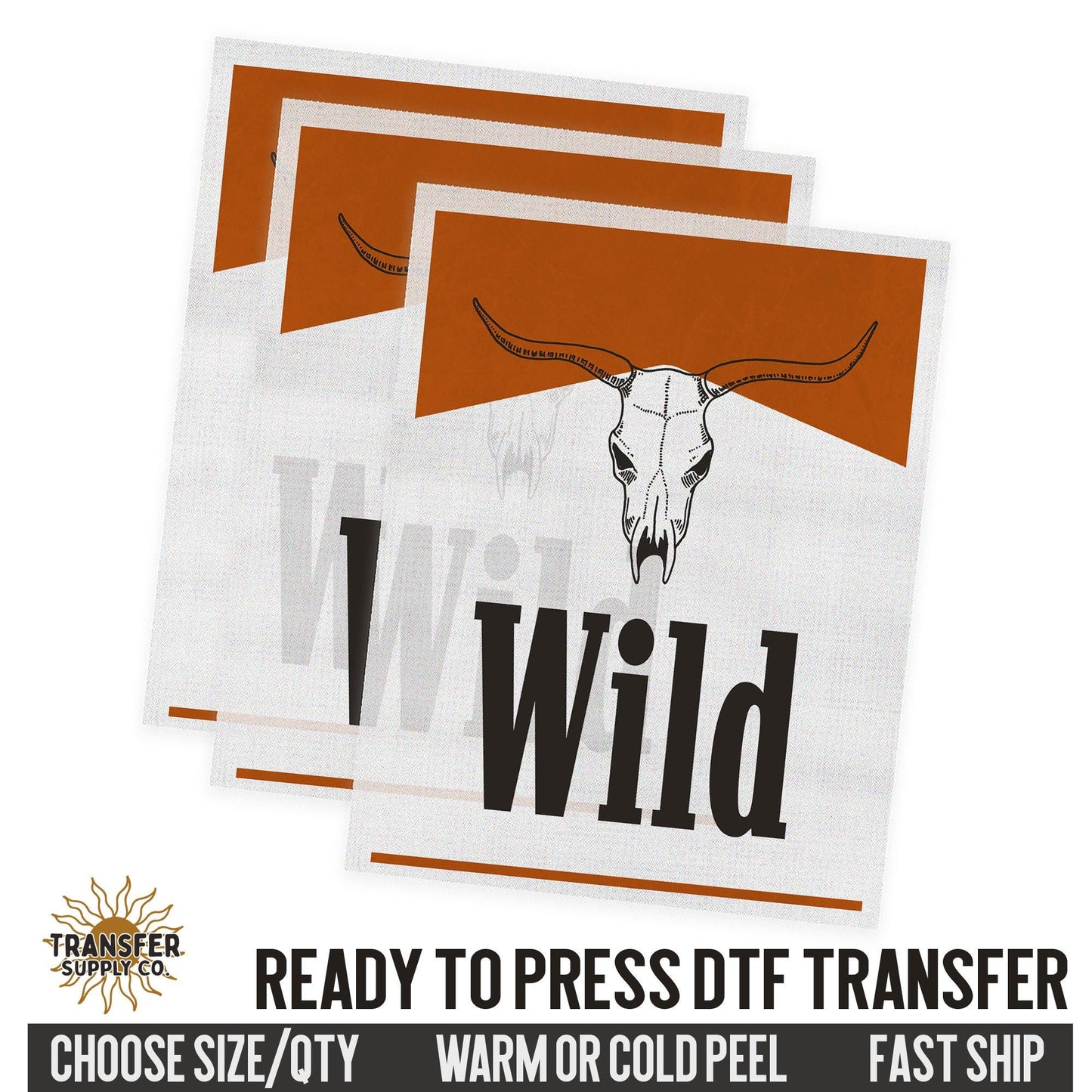 Wild Cow Skull, Western Dtf Sheet, Western Ready To Press DTF Transfer, Ready To Press DTF Film Transfer, Western DTF Transfer