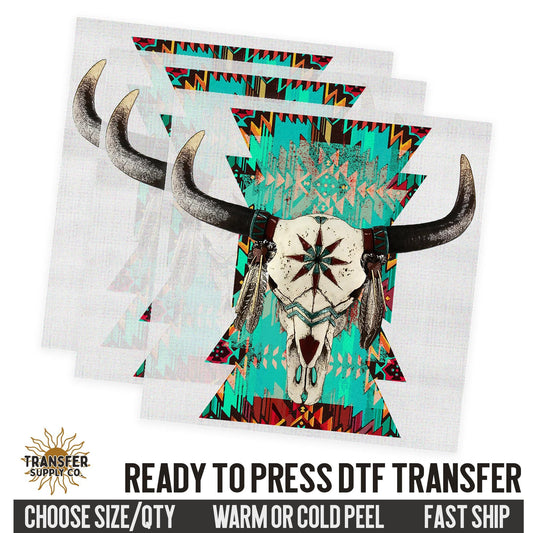 Cow Skull Western, Western Dtf Sheet, Western Ready To Press DTF Transfer, Ready To Press DTF Film Transfer, Western DTF Transfer