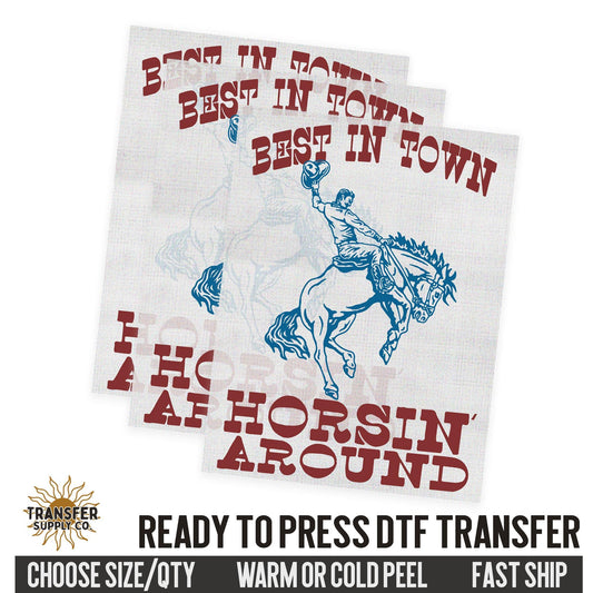 Best In Town Horsing Around, Rodeo Cowboy, Western Ready To Press DTF Transfer, Dtf Transfer Prints, Printed Dtf Transfer, Dtf Film Transfer