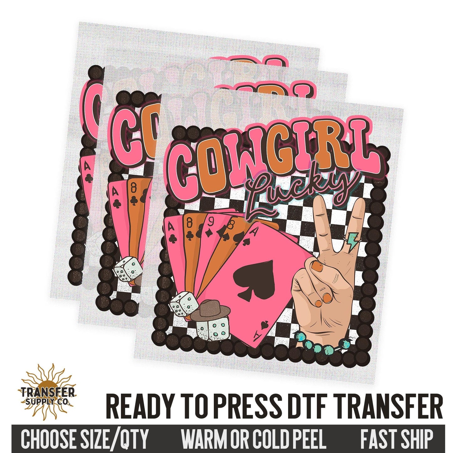 Cowgirl Lucky, Western Checkered, Western Ready To Press DTF Transfer, Dtf Transfer Prints, Printed Dtf Transfer, Dtf Film Transfer