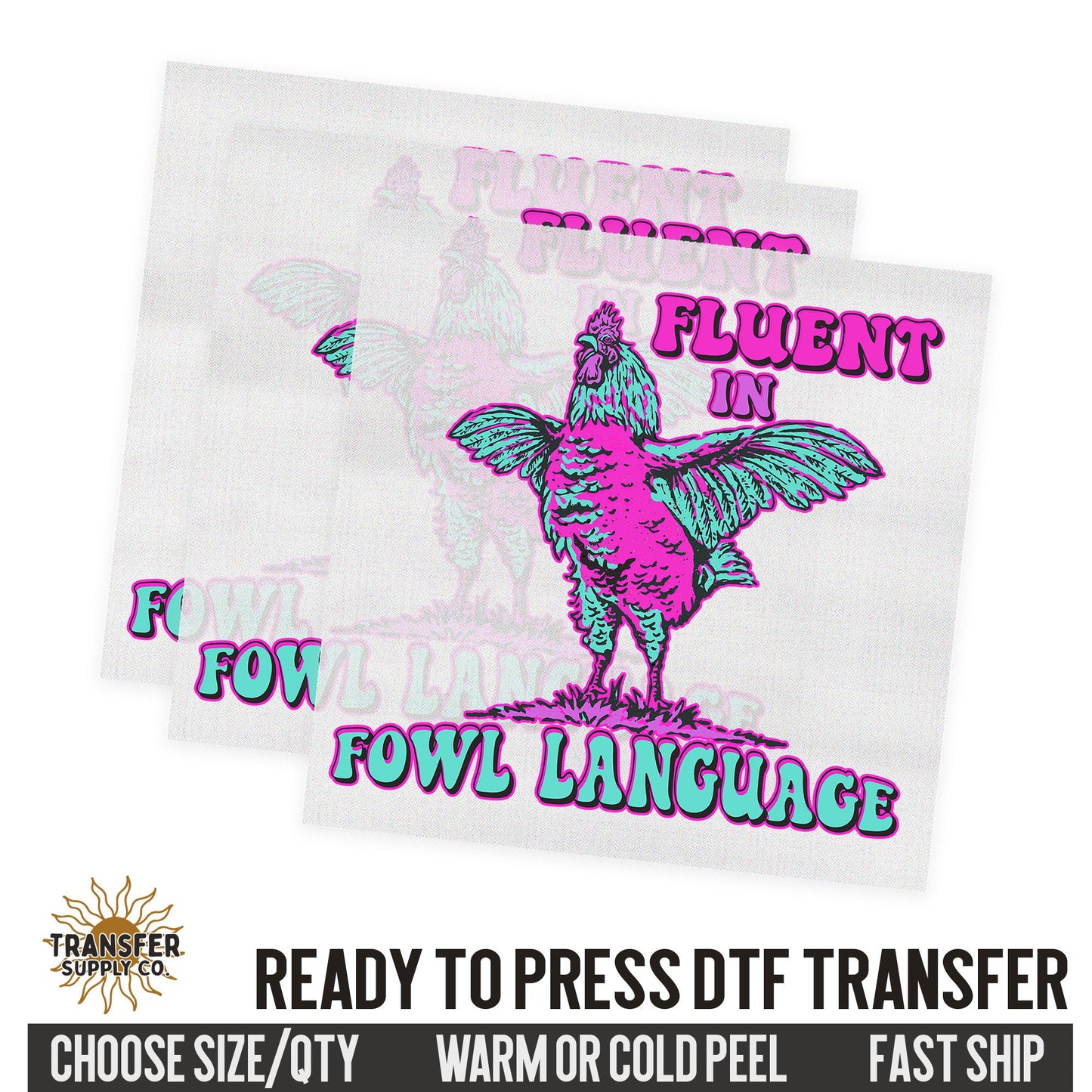 Fluent In Foul Language, Western Rooster, Western Ready To Press DTF Transfer, Dtf Transfer Print, Printed Dtf Transfer, Dtf Film Transfer