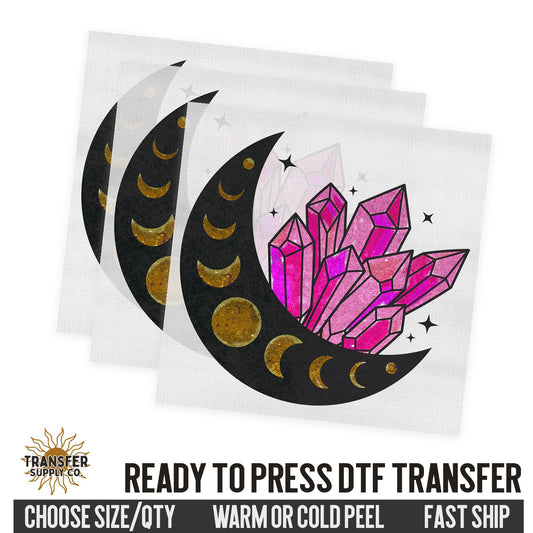 Moon with Crystals, Retro Ready To Press DTF Transfer, Dtf Transfer Print, Printed Dtf Transfer, Transfer Ready To Press