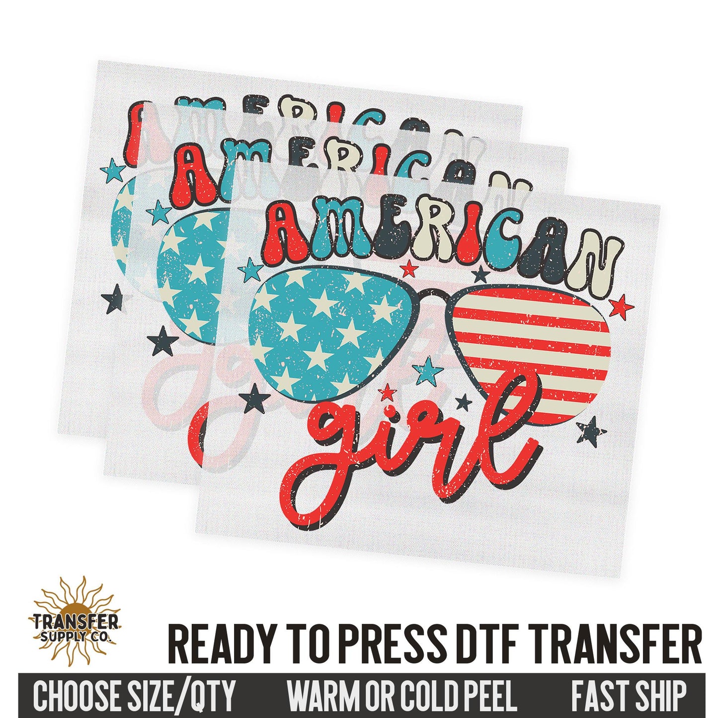 American Girl, 4th of July Western, Ready To Press DTF Transfers, Ready To Press DTF Film Transfers, Western DTF Transfers