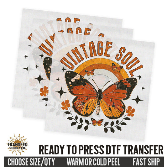 Vintage Soul Butterfly, Retro Ready To Press DTF Transfer, Dtf Transfer Print, Printed Dtf Transfer, Transfer Ready To Press