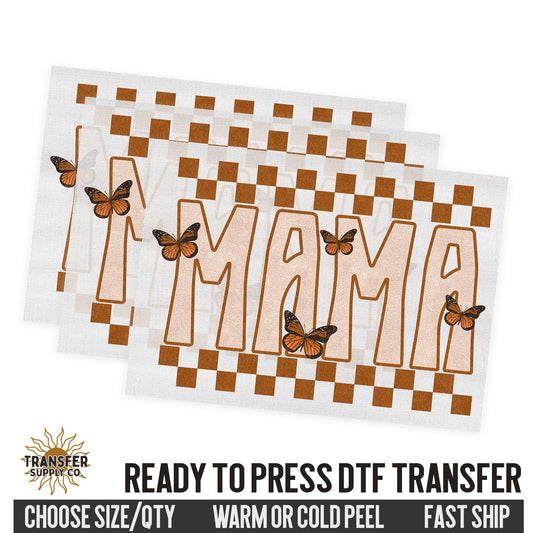 Mama Checkered Butterflies, Retro Ready To Press DTF Transfer, Dtf Transfer Print, Printed Dtf Transfer, Transfer Ready To Press