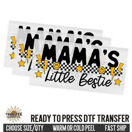 Mama's Little Bestie Bolt Checkered, Retro Ready To Press DTF Transfer, Dtf Transfer Print, Printed Dtf Transfer, Transfer Ready To Press